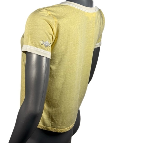 The Blind Medium | Yellow Ringer Crop Top ‘I Buy My Own Flowes’ Purple Graphic - Picture 6 of 12